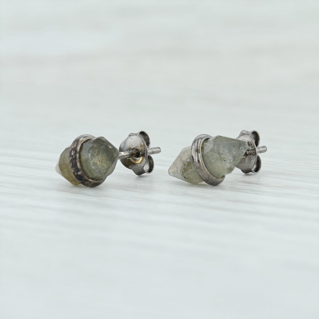 Light Gray New Labradorite Crystal Stud Earrings Sterling Silver Pierced