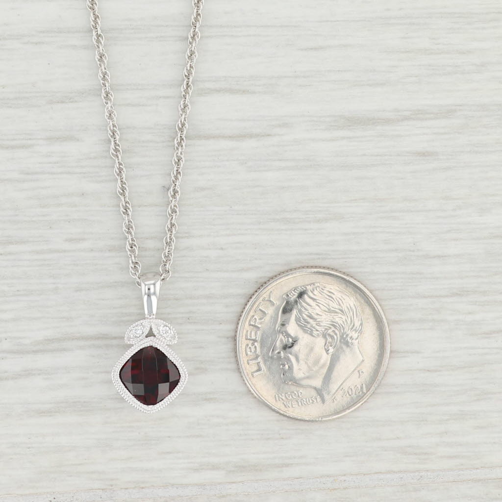 Light Gray New 1.59ctw Garnet Diamond Pendant Necklace 14k White Gold 18” Rope Chain