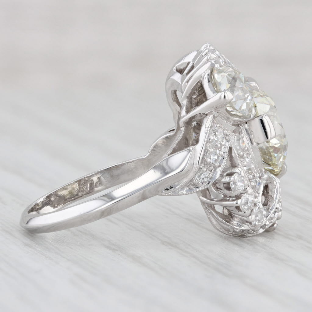 Light Gray 4.53ctw Diamond Ring Platinum Vintage Engagement Cocktail 1940s GIA Size 7