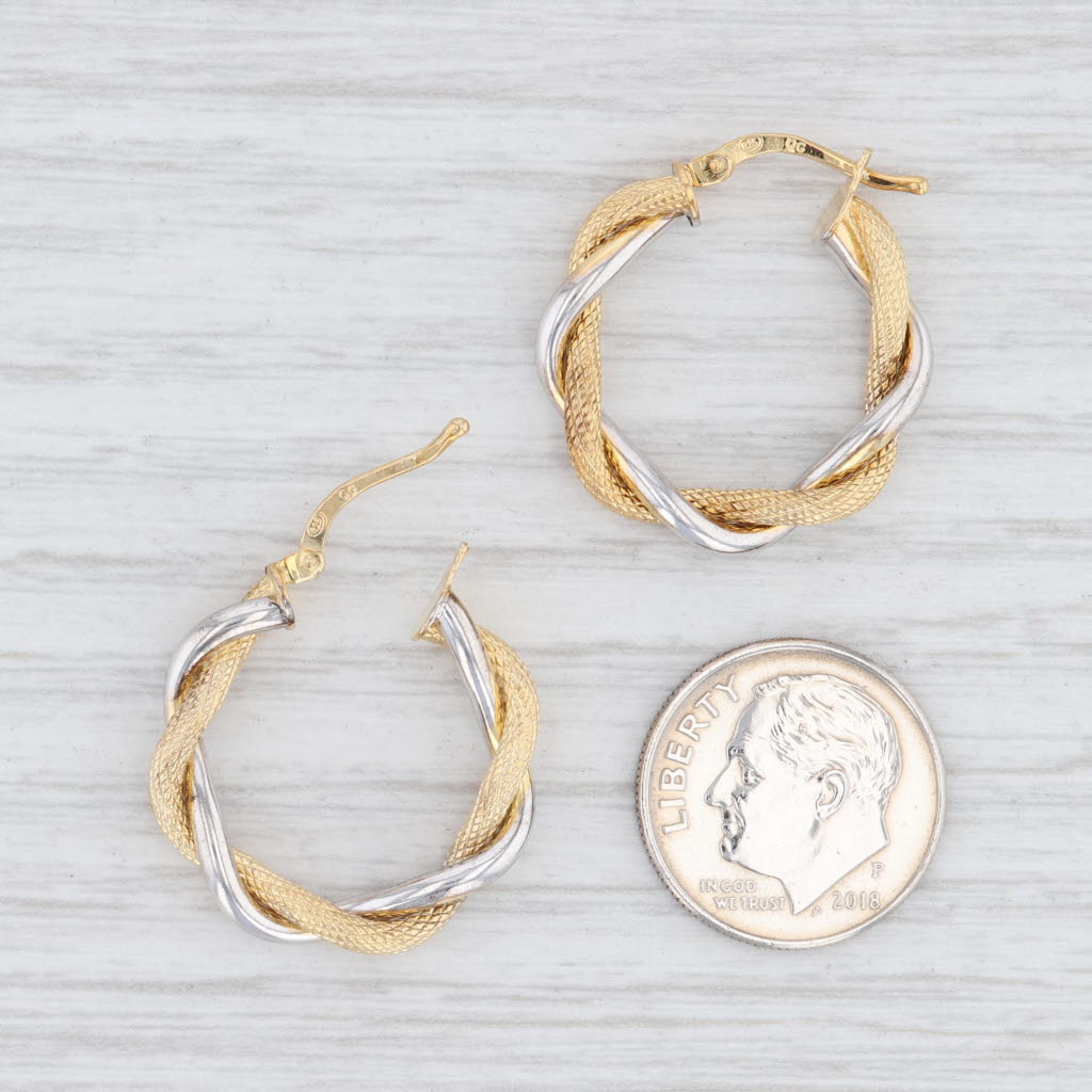 Light Gray New Woven Hoop Earrings Sterling Silver Gold Plating Snap Top Round Hoops