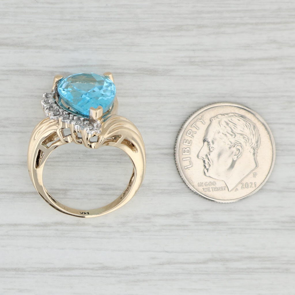 Light Gray 7.30ctw Teardrop Blue Topaz Diamond Ring 14k Yellow Gold Size 5 Cocktail