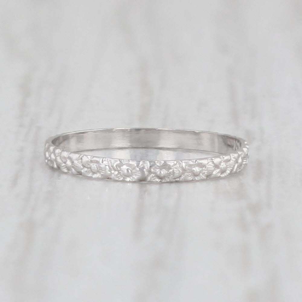 Light Gray Antique Baby Ring 10k White Gold Small Size Keepsake Floral Engraved