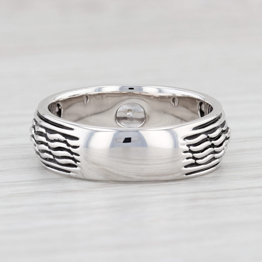 Light Gray New Diamond Men’s Ring Sterling Silver Size 9.75 Wedding Band Etched Pattern