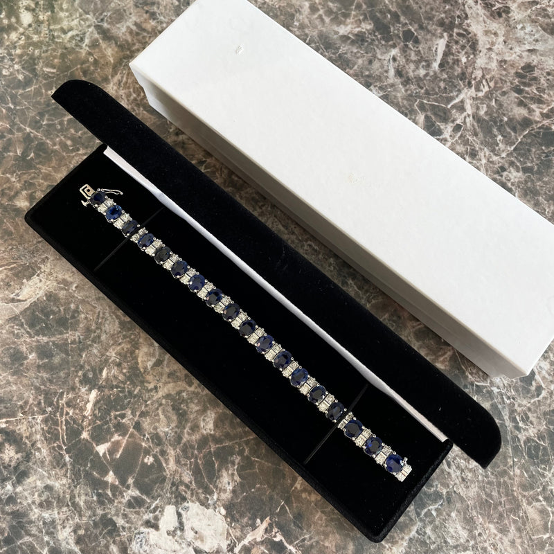 Dark Gray 36.10ctw Sapphire Diamond Tennis Bracelet 950 Platinum 6.75" 8.8mm GIA