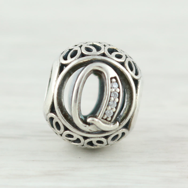 Light Gray New Authentic Pandora Vintage Q Charm 791861CZ Sterling Silver Letter "Q"