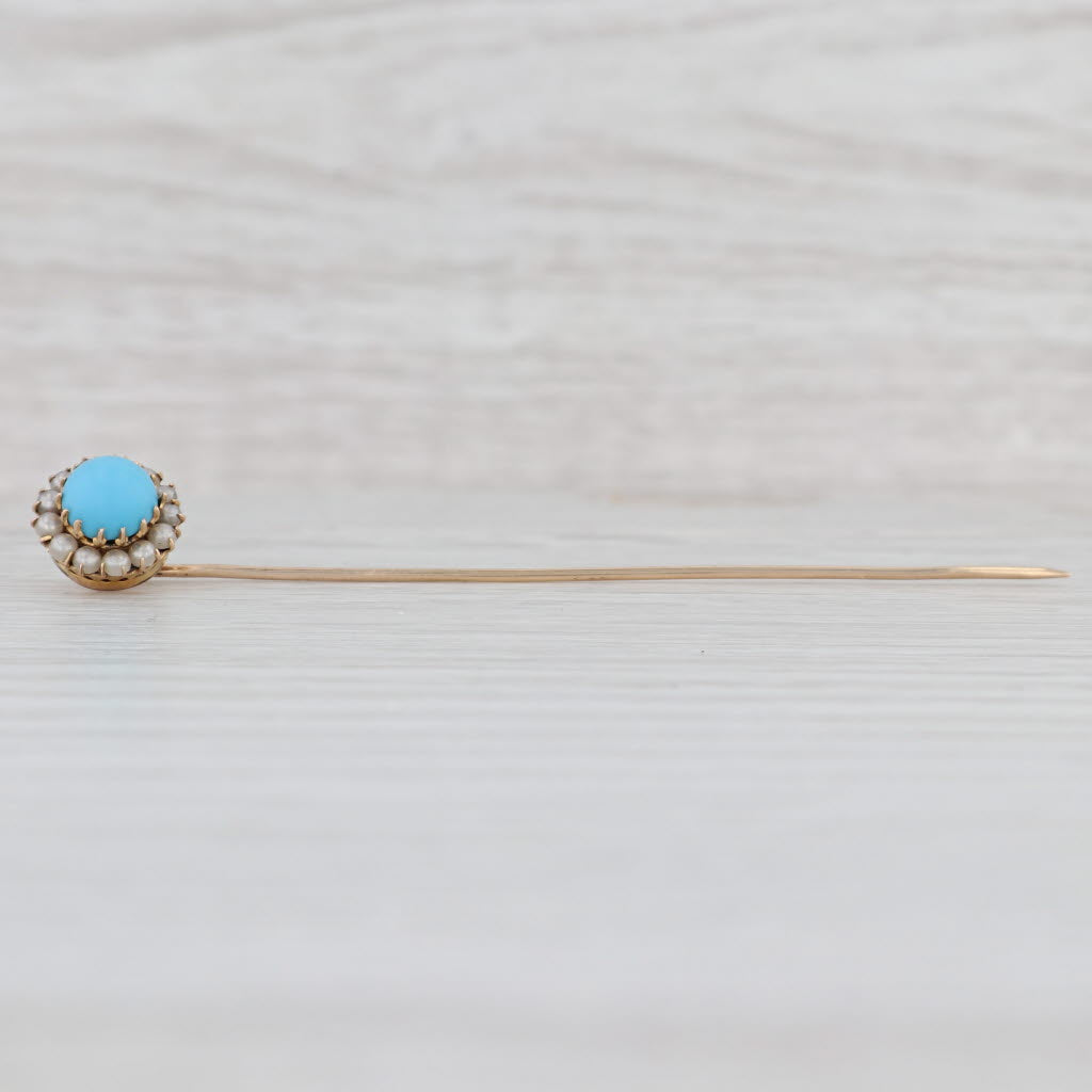 Light Gray Antique Glass Imitation Pearl Halo Stickpin 8k Yellow Gold