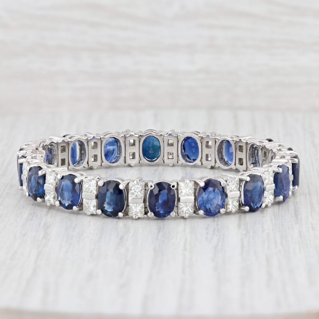 Light Gray 36.10ctw Sapphire Diamond Tennis Bracelet 950 Platinum 6.75" 8.8mm GIA