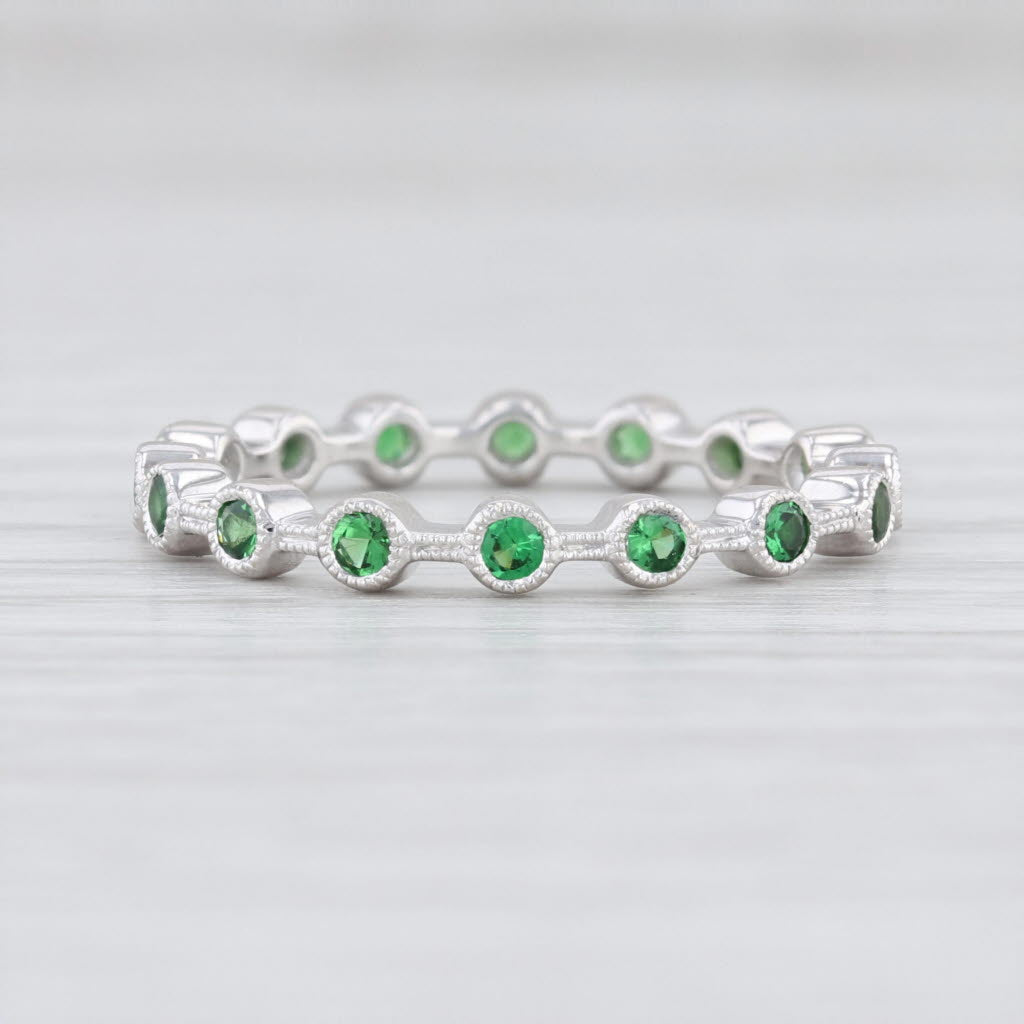 Light Gray New Beverley K Tsavorite Green Garnet Stackble Ring 18k White Gold Eternity Band