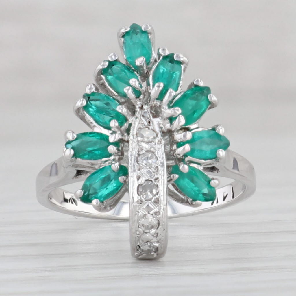 Light Gray 0.87ctw Lab Created Emerald Diamond Cluster Ring 14k White Gold Size 5 Cocktail