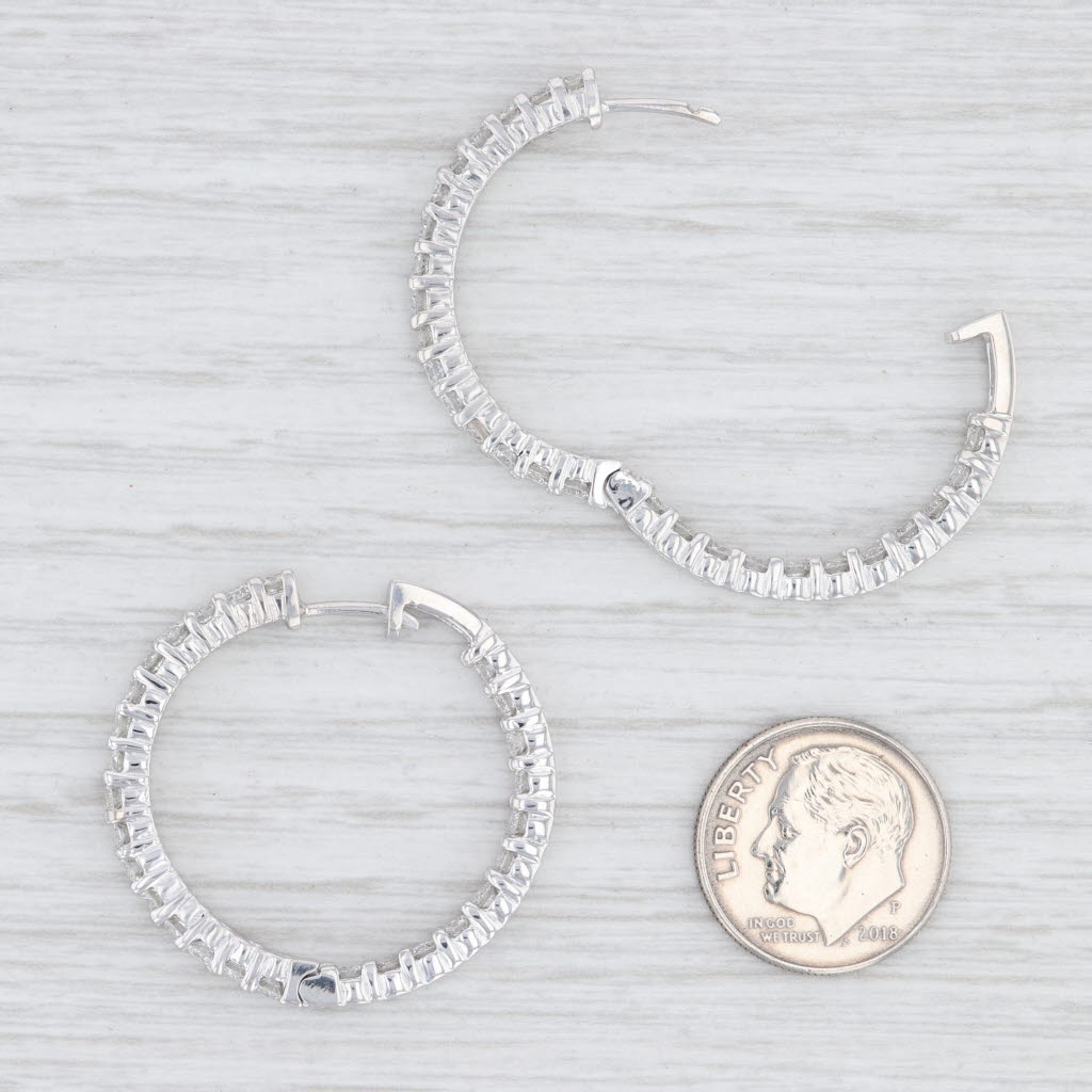 Light Gray 3.50ctw Diamond Inside Out Hoop Earrings 14k White Gold Snap Top Round Hoops