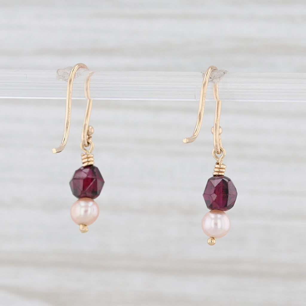 Light Gray Garnet Cultured Pearl Bead Earrings 14k Yellow Gold Hook Posts Pierced