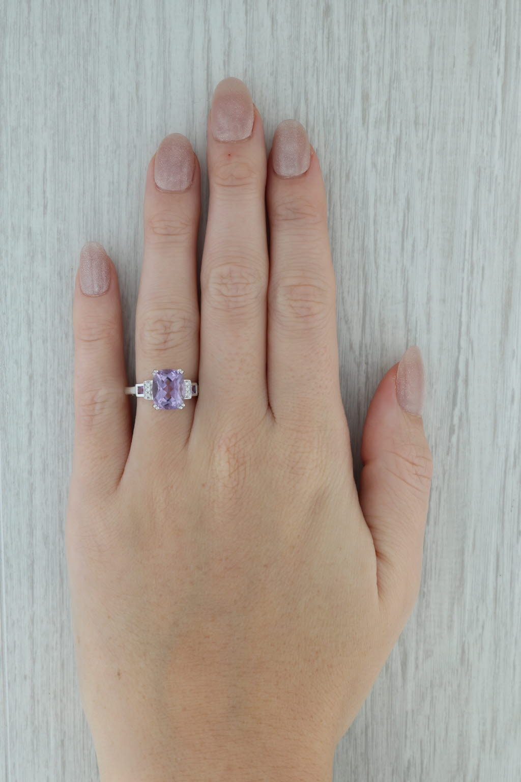 Dark Gray 3.05ctw Amethyst Diamond Ring 14k White Gold Size 5.5 February Birthstone