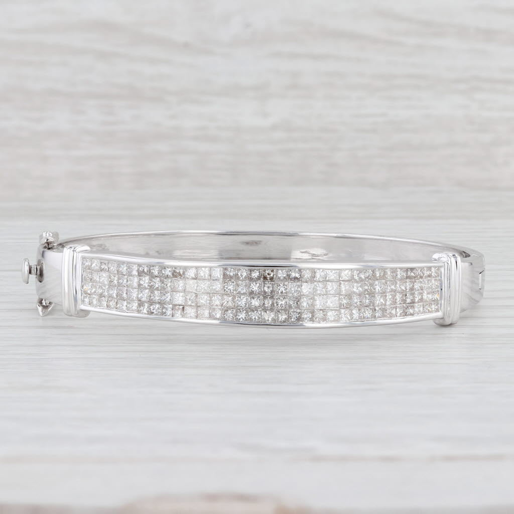 Light Gray 5.74ctw Princess Diamond Bangle Bracelet 14k White Gold 7" 9.5