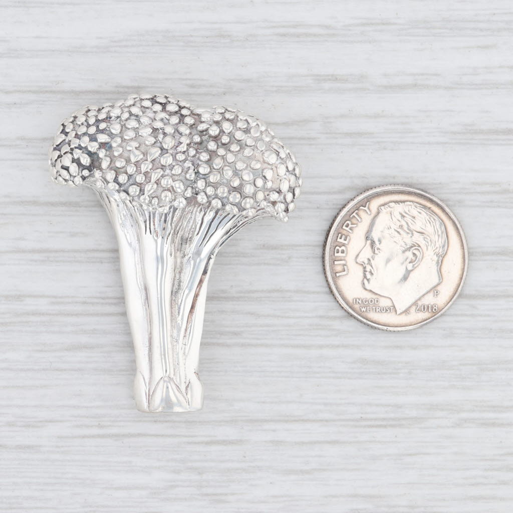 Light Gray Breakell Broccoli Brooch Sterling Silver Vegetable Pin Designer