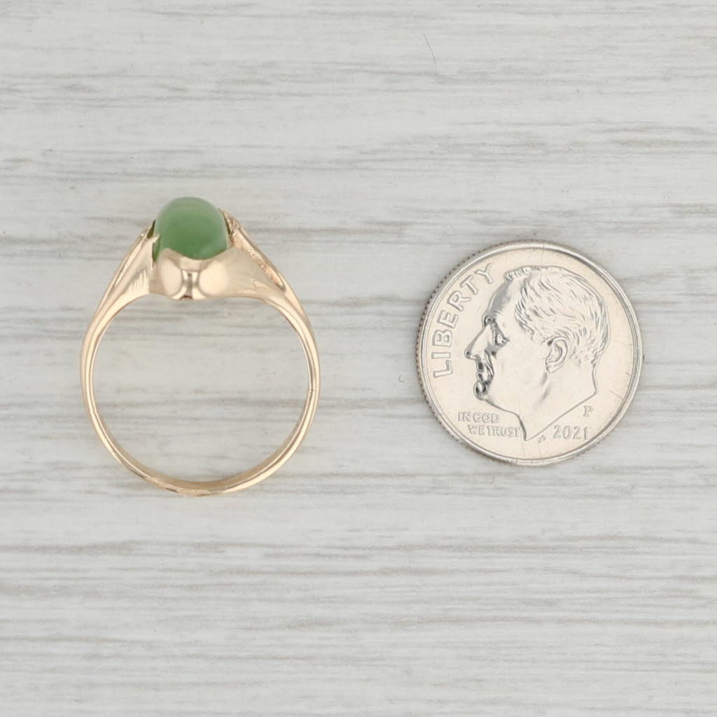 Light Gray Green Nephrite Jade Solitaire Ring 14k Yellow Gold Size 6.75 Oval Cabochon
