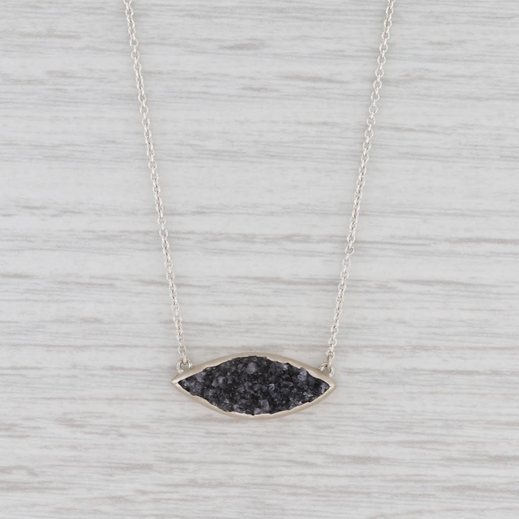 Light Gray New Nina Nguyen Black Druzy Quartz Pendant Necklace Sterling Silver 17-19"