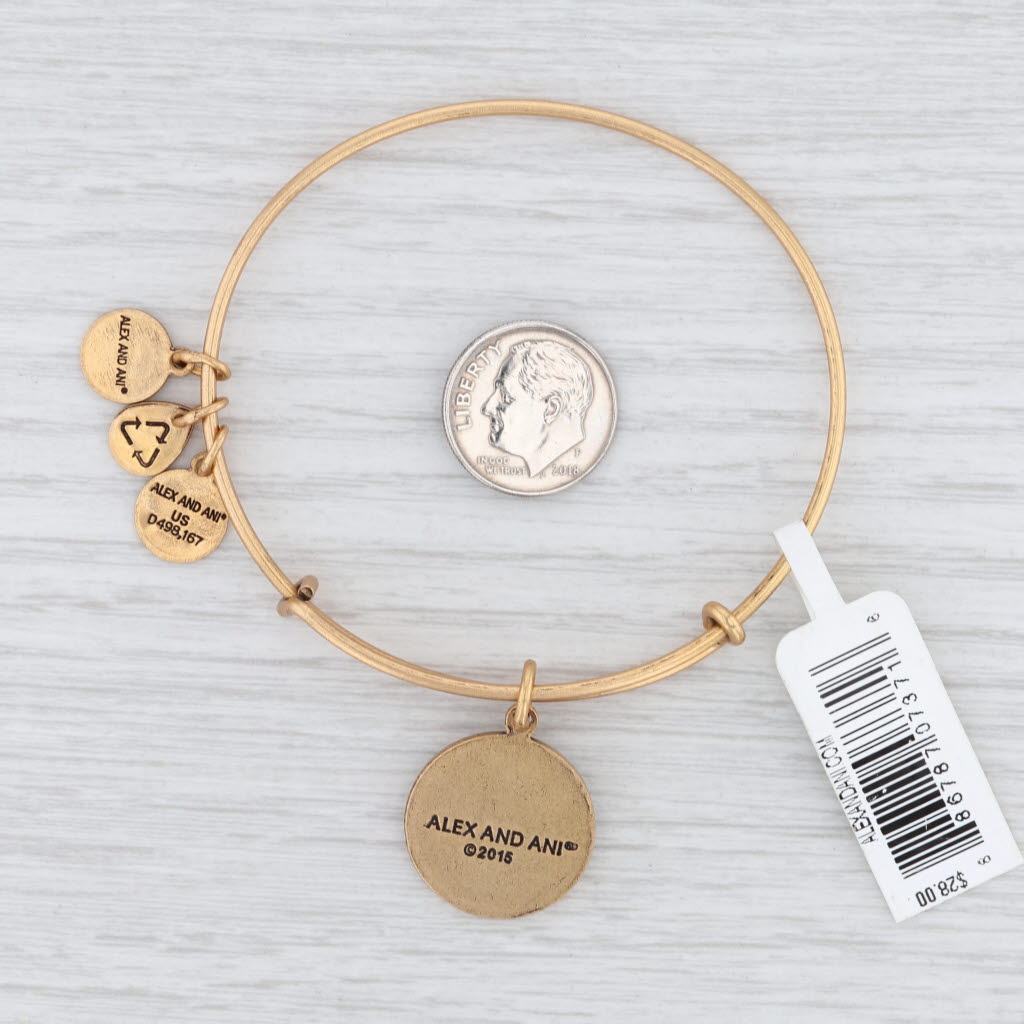 Light Gray New Alex and Ani Initial U Bangle Charm Bracelet Rafaelian Gold Expandable