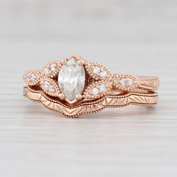 Light Gray New 0.48ctw Marquise Diamond Engagement Ring Wedding Band Set 14k Rose Gold 6.5