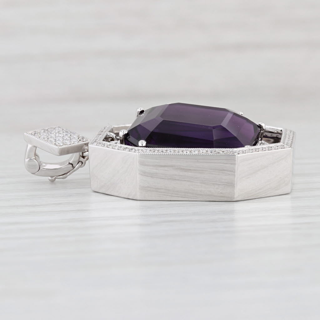 Light Gray 28.03ctw Amethyst Diamond Halo Enhancer Pendant 18k White Gold Statement