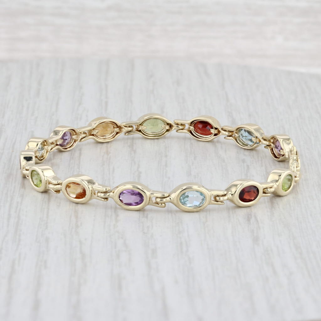 Light Gray 7.14ctw Gemstone Tennis Bracelet 14k Gold Topaz Garnet Peridot Amethyst Citrine