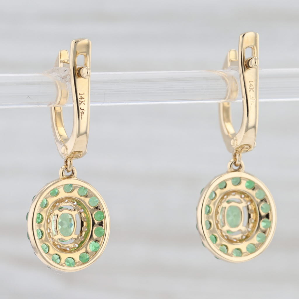 Light Gray New 1.24ctw Green Garnet Diamond Halo Earrings 14k Yellow Gold Hinged Hoop