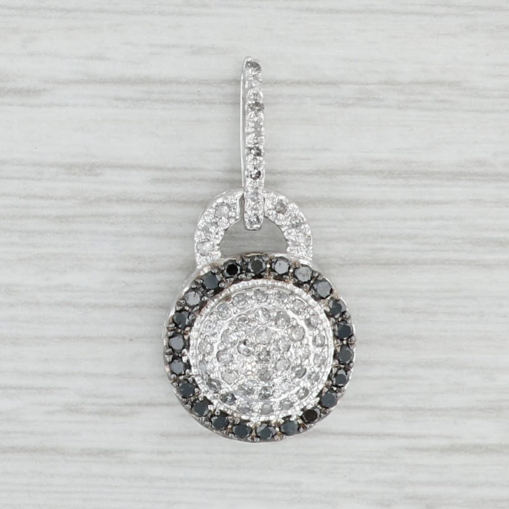 Light Gray 0.30ctw Black White Diamond Halo Pendant 10k White Gold