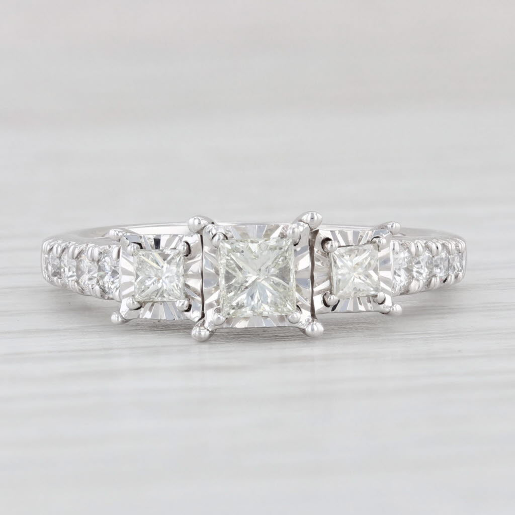 Light Gray 3-Stone 0.88ctw Princess Diamond Engagement Ring 10k White Gold Size 7