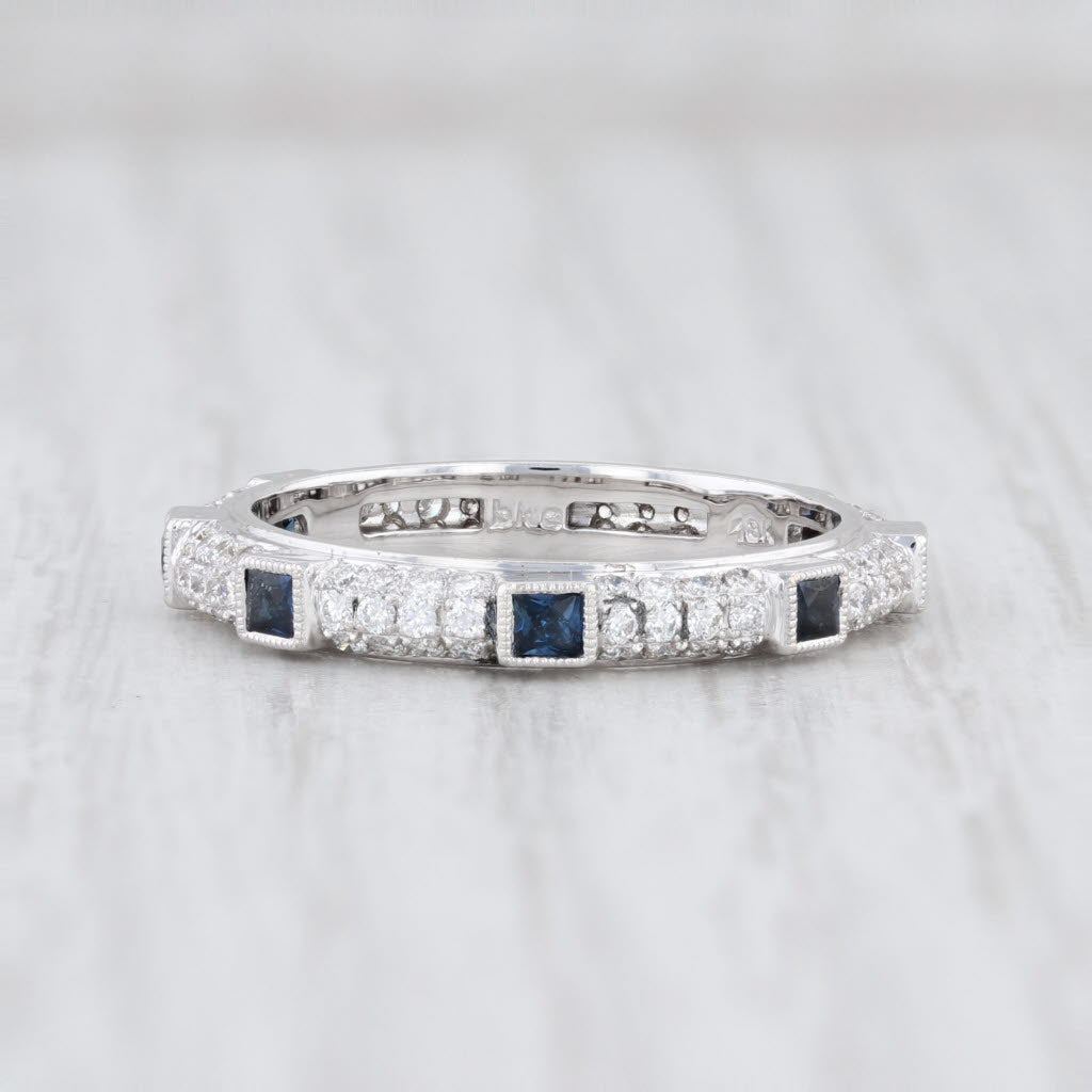 Light Gray New Beverley K Diamond Sapphire Eternity Ring 18k White Gold Stackable Band 6.5
