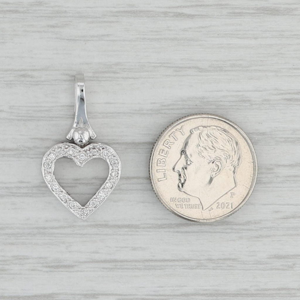 Gray 0.17ctw Diamond Moons & Stars Heart Pendant 14k White Gold