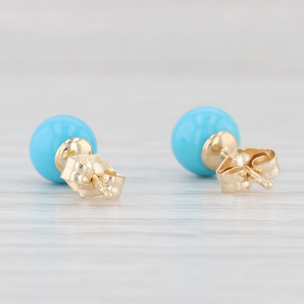 Light Gray Imitation Turquoise Howlite Bead Stud Earrings 14k Yellow Gold
