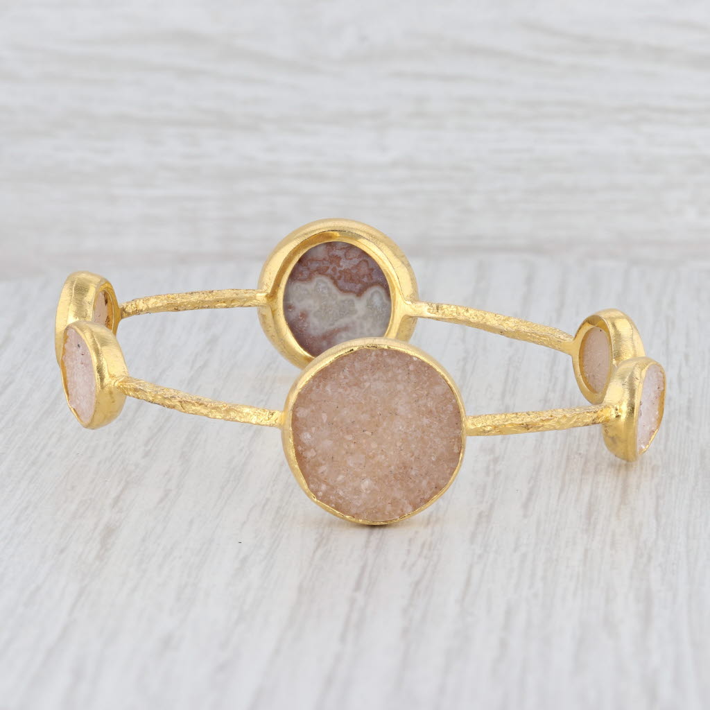 Light Gray New Nina Nguyen Bangle Bracelet Druzy Amethyst Quartz 22k Gold Vermeil Sterling