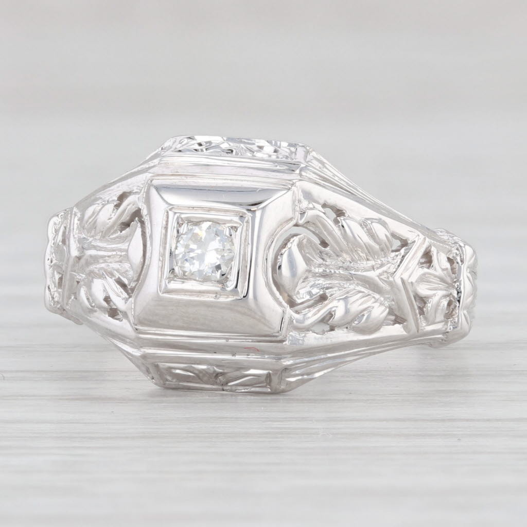 Light Gray Vintage Ornate 0.10ct Diamond Ring 18k White Gold Size 7-7.25 IGI Card