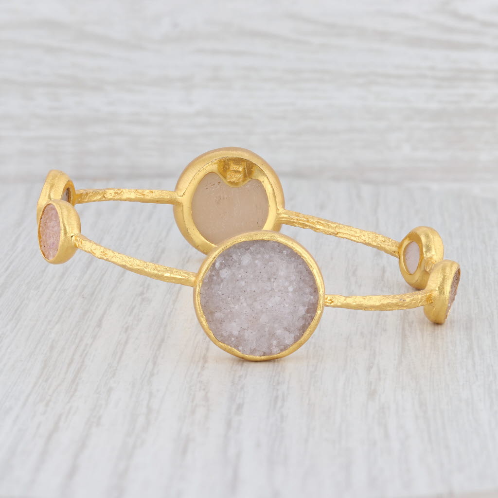 Light Gray New Nina Nguyen Bangle Bracelet Sand White Druzy Quartz Sterling 22k Vermeil 8"