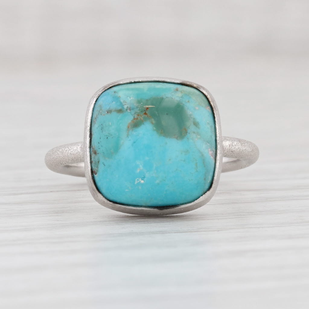 Light Gray New Nina Nguyen Turquoise Solitaire Sterling Silver Size 7 Marbled Blue Green