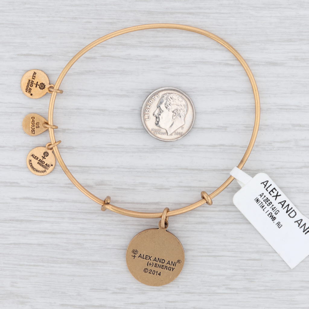 Light Gray New Alex and Ani Initial I Bangle Charm Bracelet Rafaelian Gold Expandable