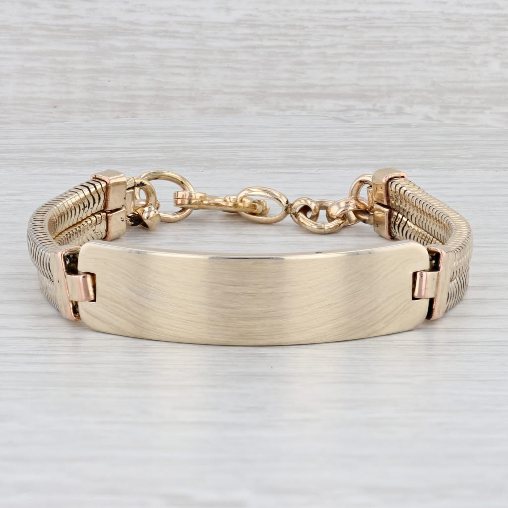 Light Gray Engravable ID Bracelet 1/20 12k Gold Filled 7.75" Hexagon Chain