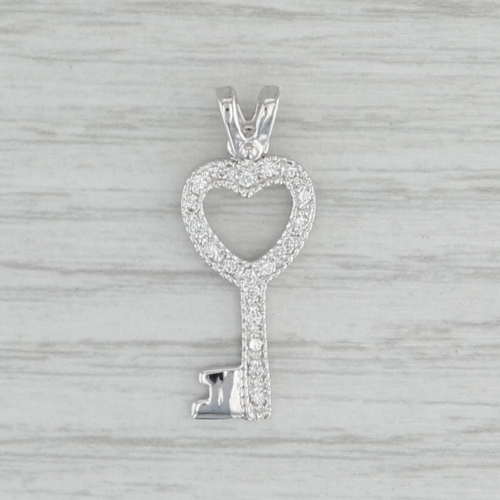 Gray 0.12ctw Diamond Heart Skeleton Key Pendant 18k White Gold Keepsake Gift
