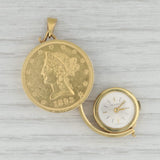 Gray Vintage Bueche Girod 1893 $10 US Gold Liberty Head Coin Hidden Watch Pendant