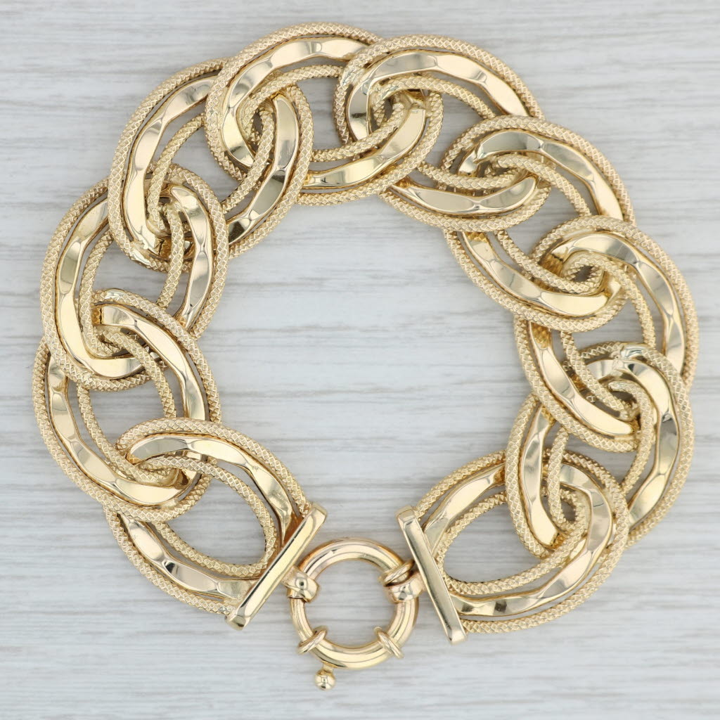 Gray Curb Chain Statement Bracelet 14k Yellow Gold Italian 6.75" 22mm