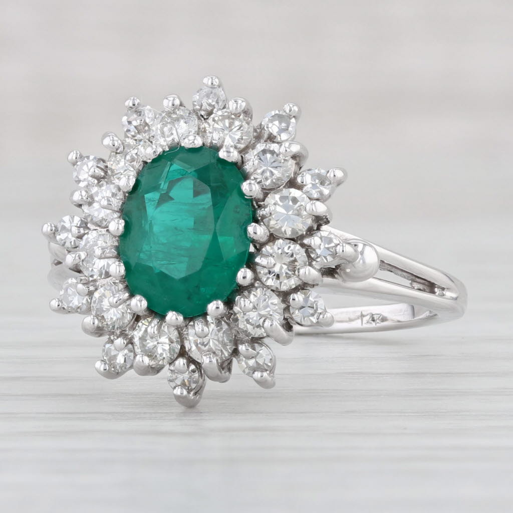 Light Gray 2.29ctw Lab Created Oval Emerald Diamond Halo Ring 14k White Gold Size 10.25