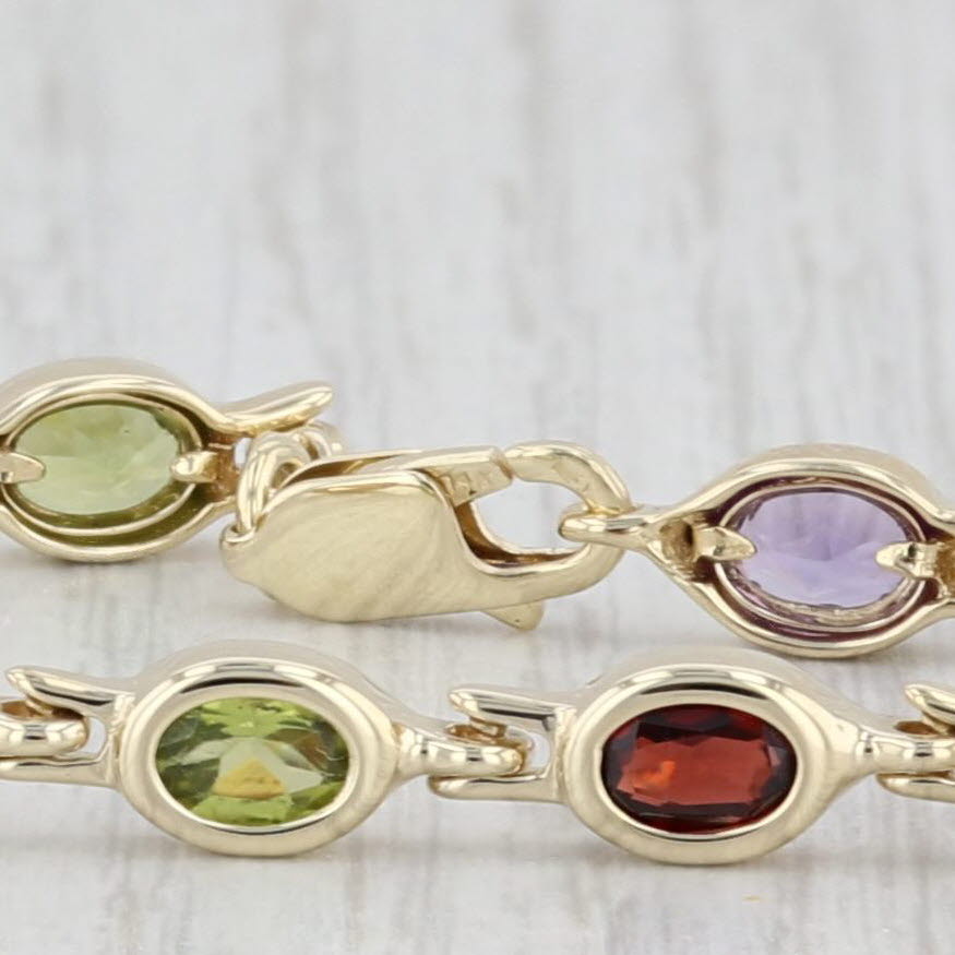 Light Gray 7.14ctw Gemstone Tennis Bracelet 14k Gold Topaz Garnet Peridot Amethyst Citrine