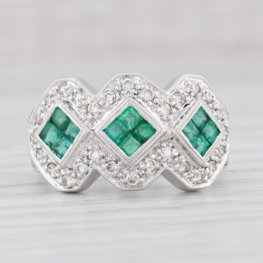 Light Gray 0.93ctw Emerald Diamond Ring 14k White Gold Size 6.75