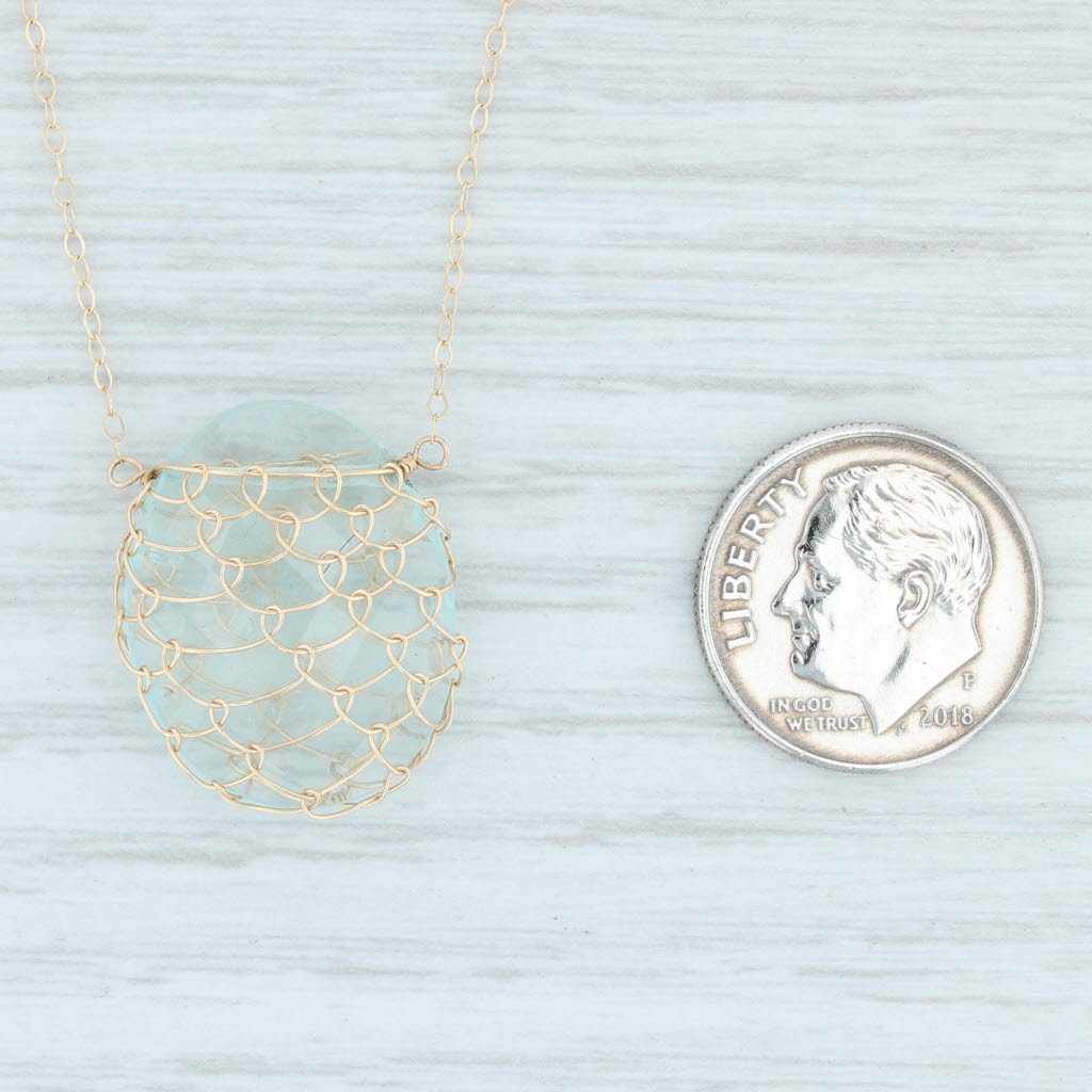 Light Gray Aquamarine Net Pendant Necklace 14k Gold 17.75” Cable Chain Nordstrom