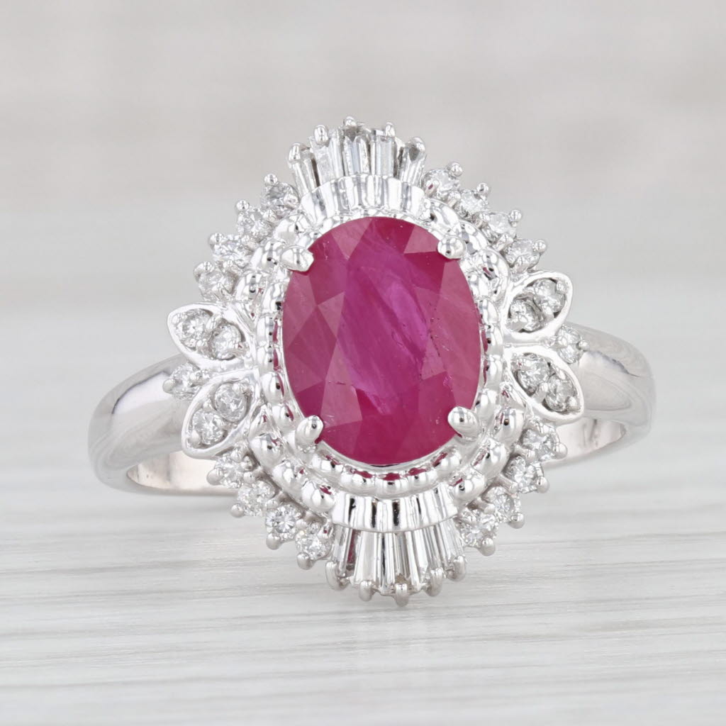 Light Gray 2.47ctw Oval Ruby Diamond Halo Ring 14k White Gold Size 8.75