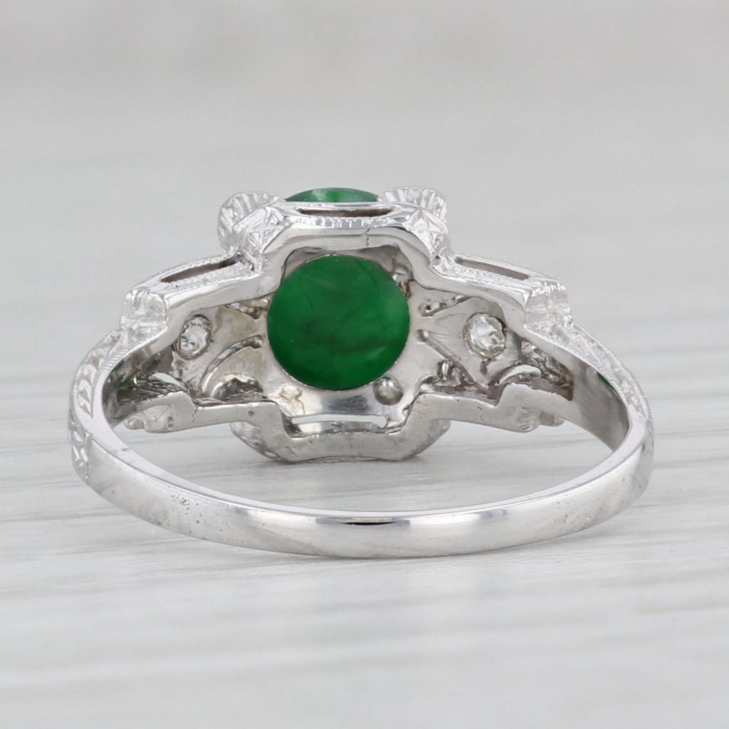 Gray Vintage Green Jadeite Jade Diamond Ring 18k White Gold Size 6.75