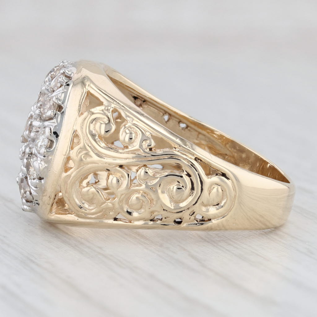 Light Gray Vintage 0.80ctw Diamond Cluster Openwork Ring 14k Yellow Gold Size 9.5