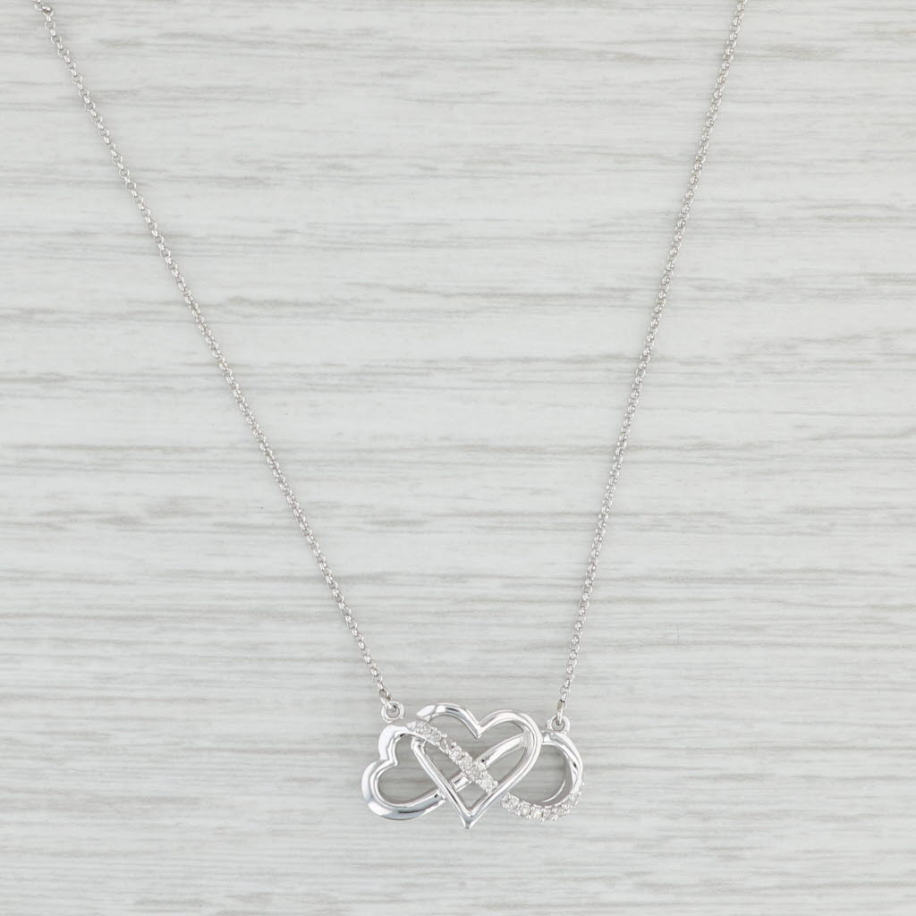 Light Gray Diamond Heart Knot Pendant 10k White Gold 16.5" Cable Chain Necklace