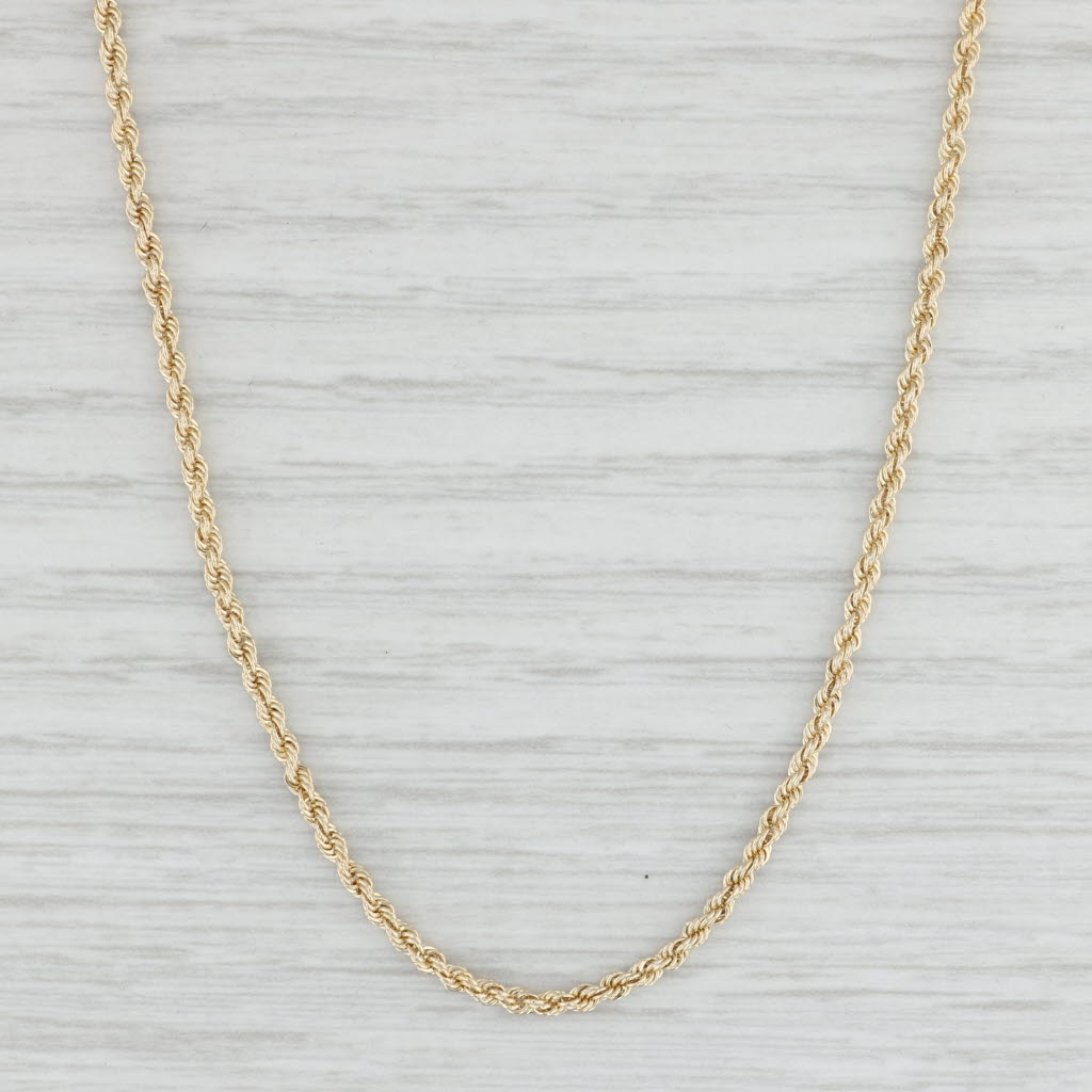 Light Gray 23.5" 1.8mm Long Rope Chain Necklace 14k Yellow Gold Tube Clasp