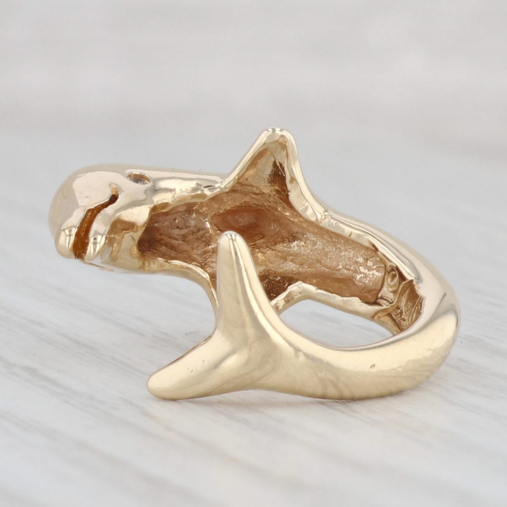 Light Gray Diamond Eyed Dolphin Cuff Ring 14k Yellow Gold Size 6 Adjustable Statement