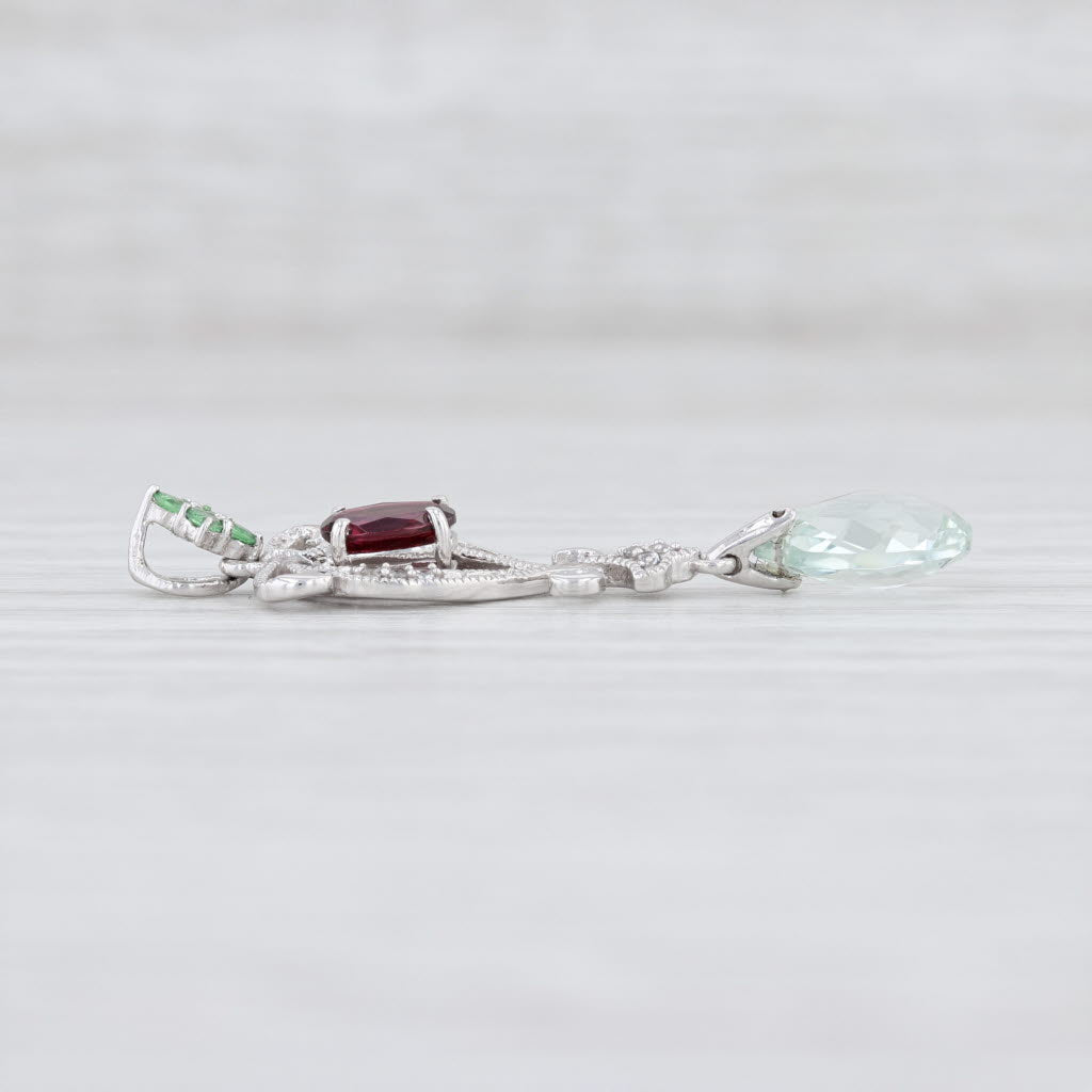 Light Gray New Green Amethyst Briolette Tsavorite Garnet White Sapphire Pendant 10k Gold